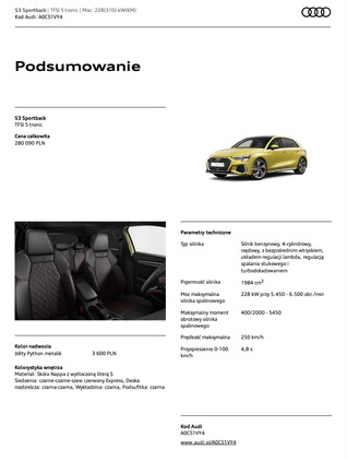 Audi S3 cena 195000 przebieg: 27400, rok produkcji 2022 z Mielec małe 277